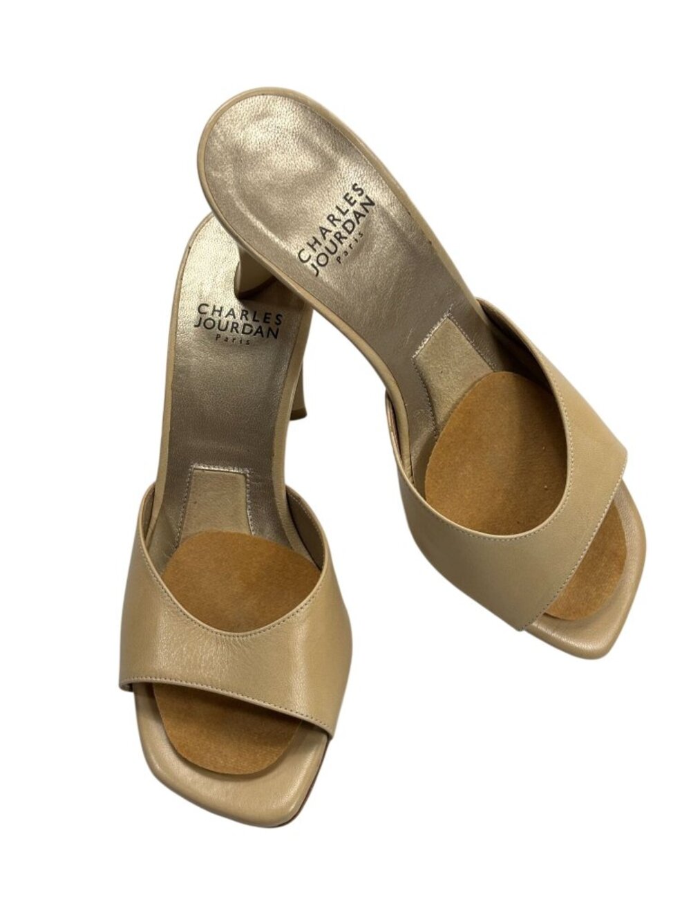 Charles Jourdan Beige Leather Slide-On Heels Size 6.5 M Elegant